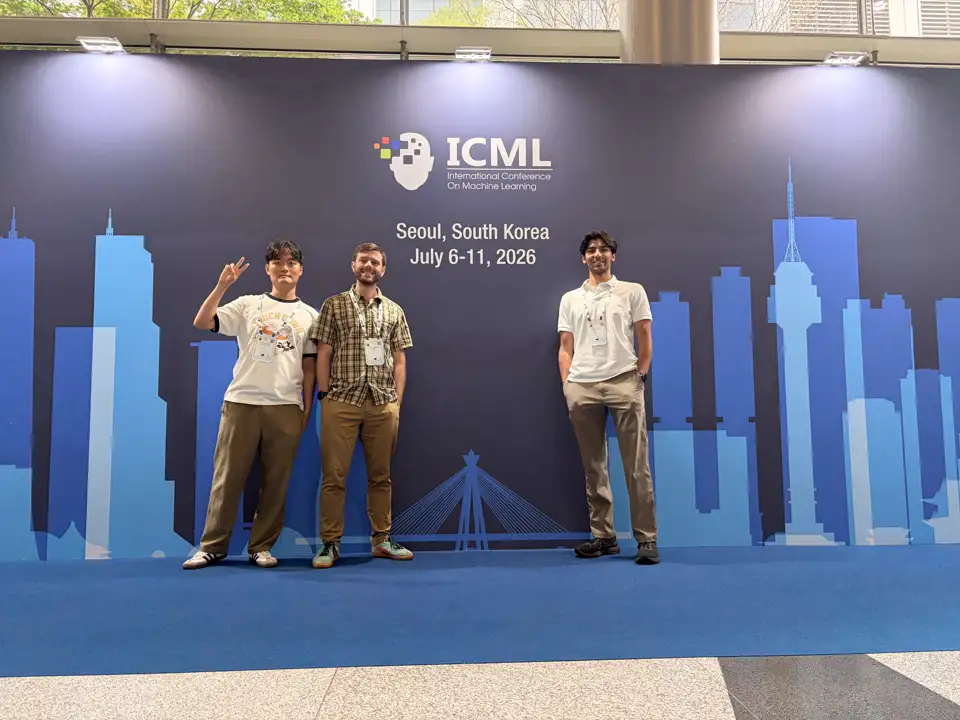 Jeonghyeon Kim, Nathaniel Brooks, and Ameya Joshi at ICML 2026 in Seoul